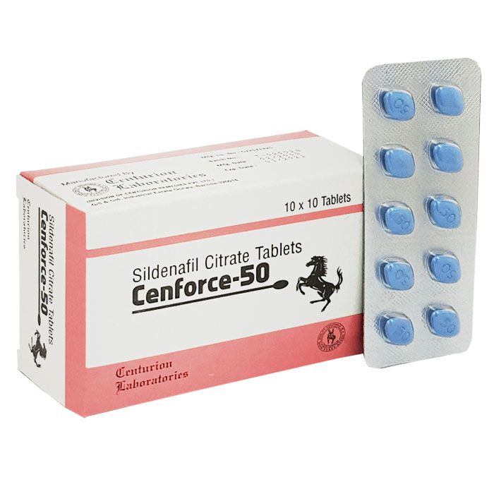 Cenforce 50mg blue round tablet blister pack for erectile dysfunction treatment